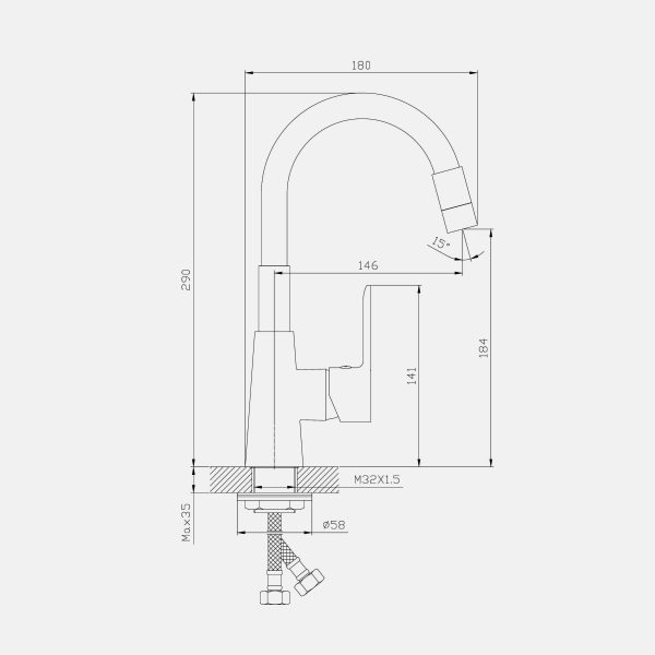 INTER CERAMIC WASH FAUCET ALISADO ZINC/BRASS CHROME/GRAY - Image 2